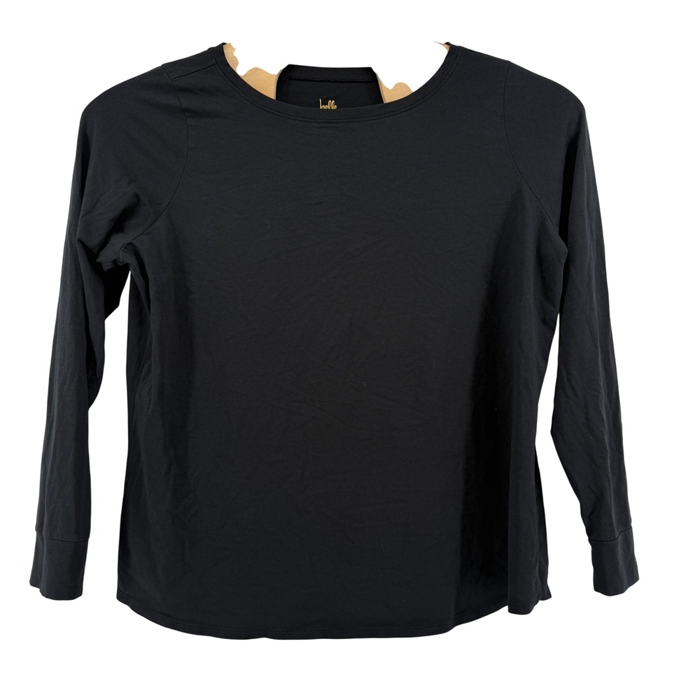 Belle Kim Gravel Black Long Sleeve Crew Neck T Shirt Top Womens XL Modal‎ Blend